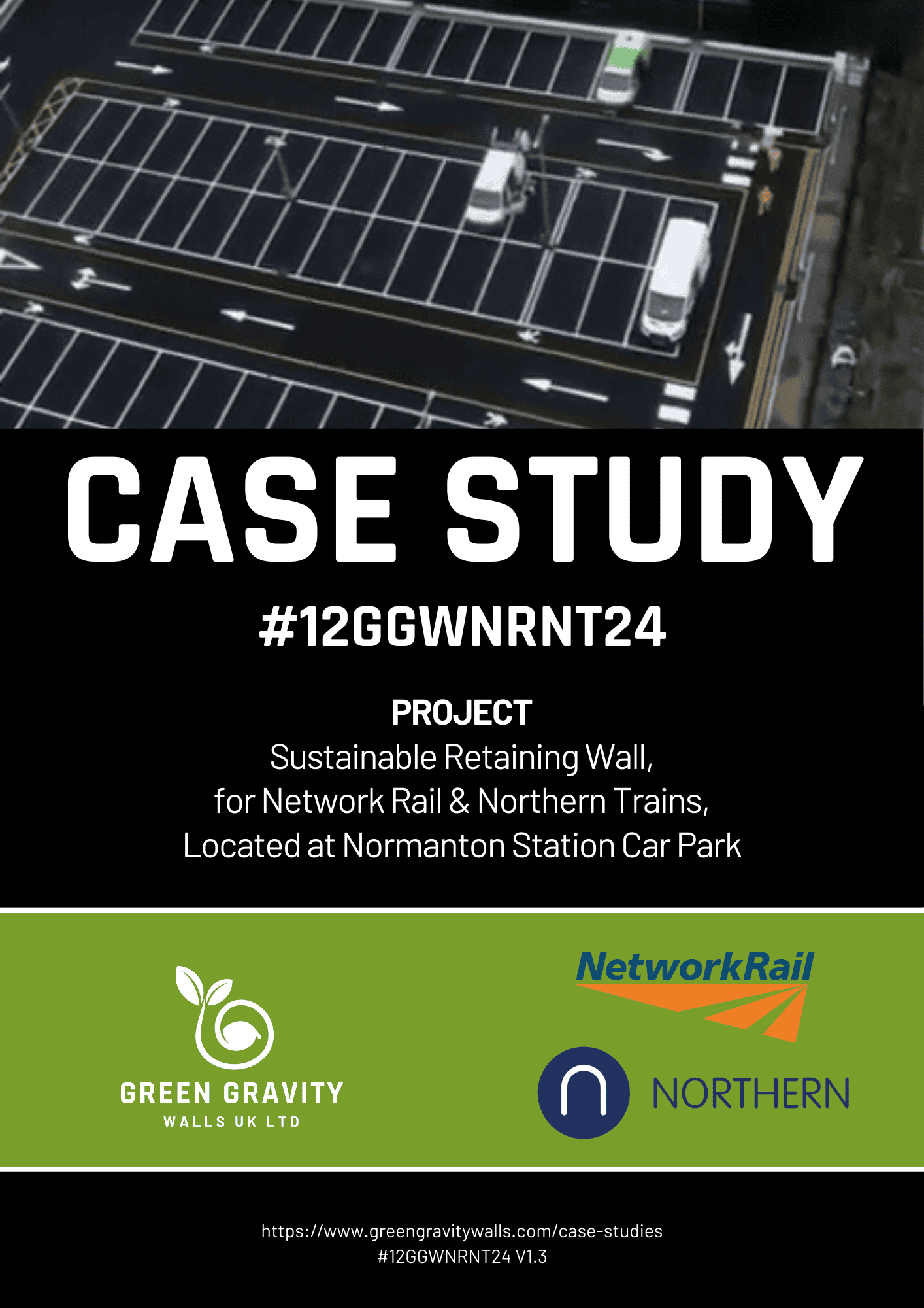 Cover page of the Green Gravity Walls case study featuring the title and stakeholder company names.