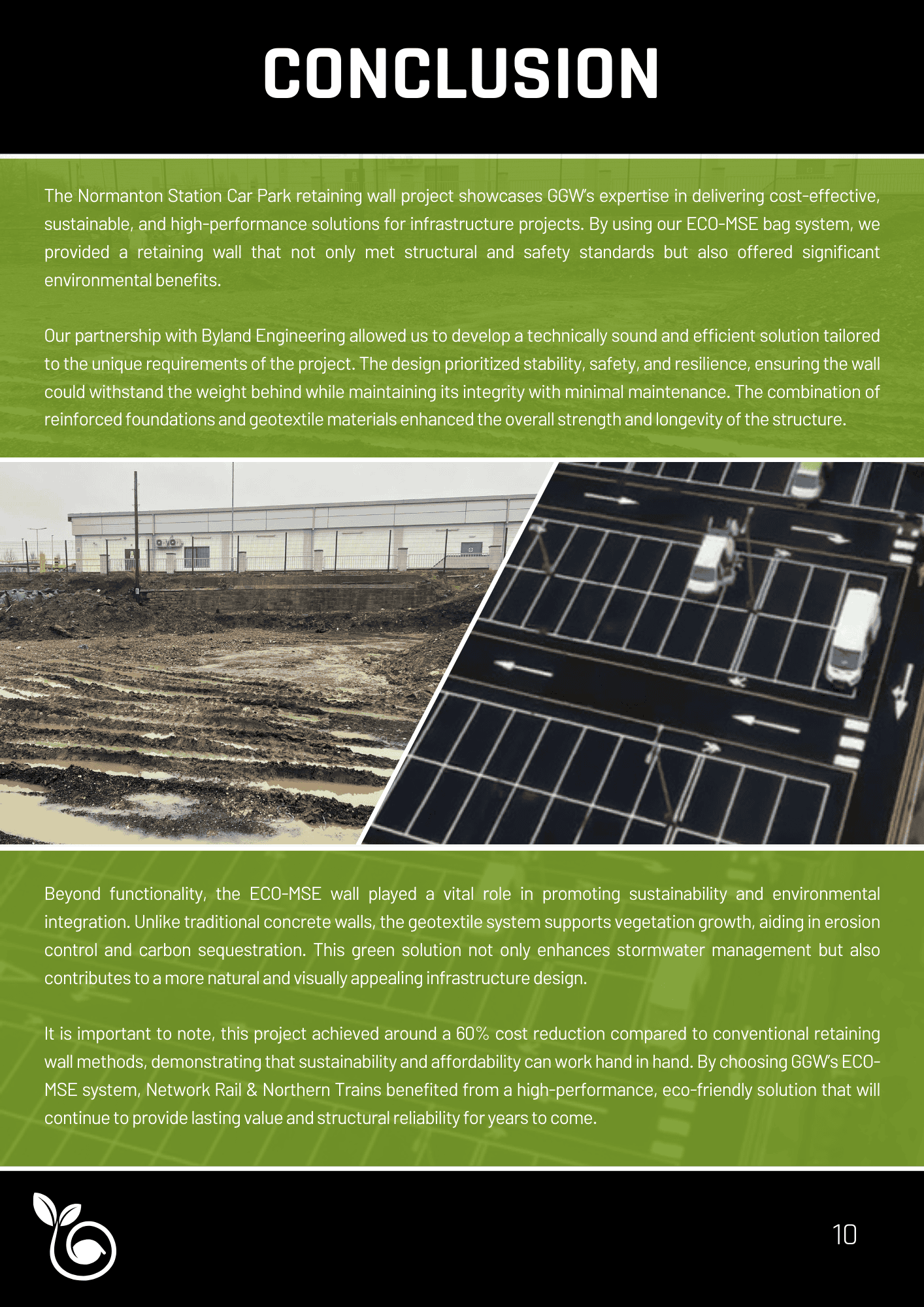 Conclusion page summarizing key findings and outcomes of the Green Gravity Walls case study.