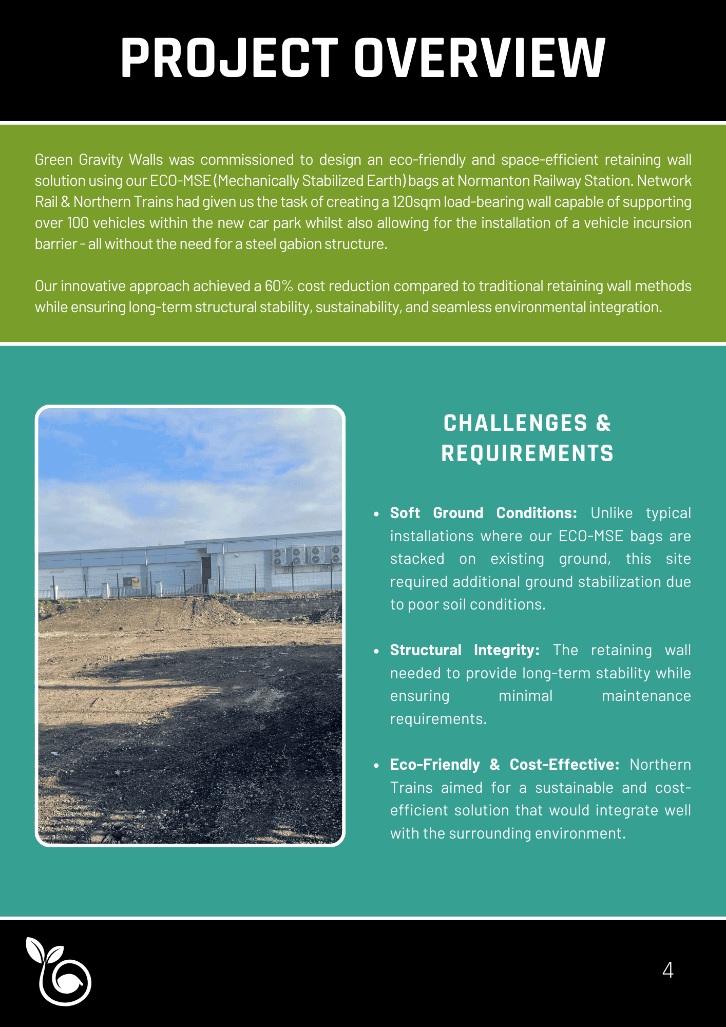 Project overview, challenges, and requirements page detailing the scope of Green Gravity Walls’ case study.
