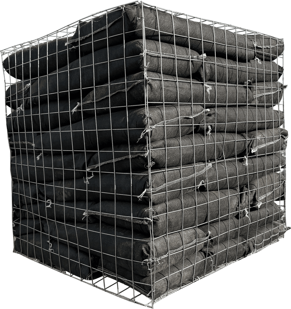Close-up of Green Gravity Walls ECO-MSE CUBE filled with ECO-MSE bags