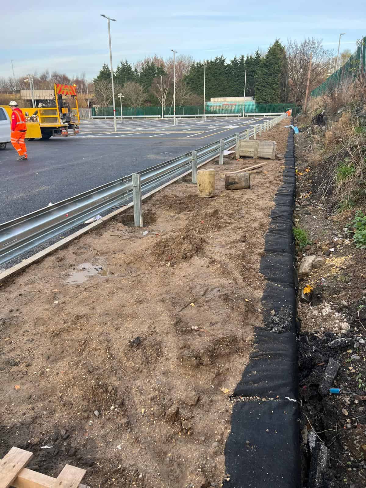 Completed ECO-MSE retaining wall supporting Normanton Station Car Park