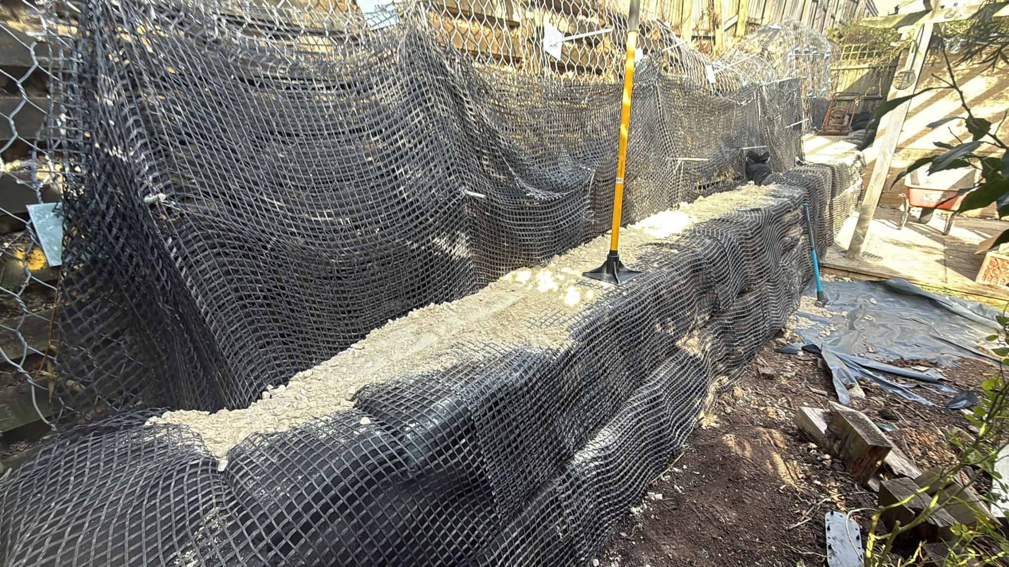 Stage 08 of ECO-MSE timber crib wall repair in Peterborough private garden