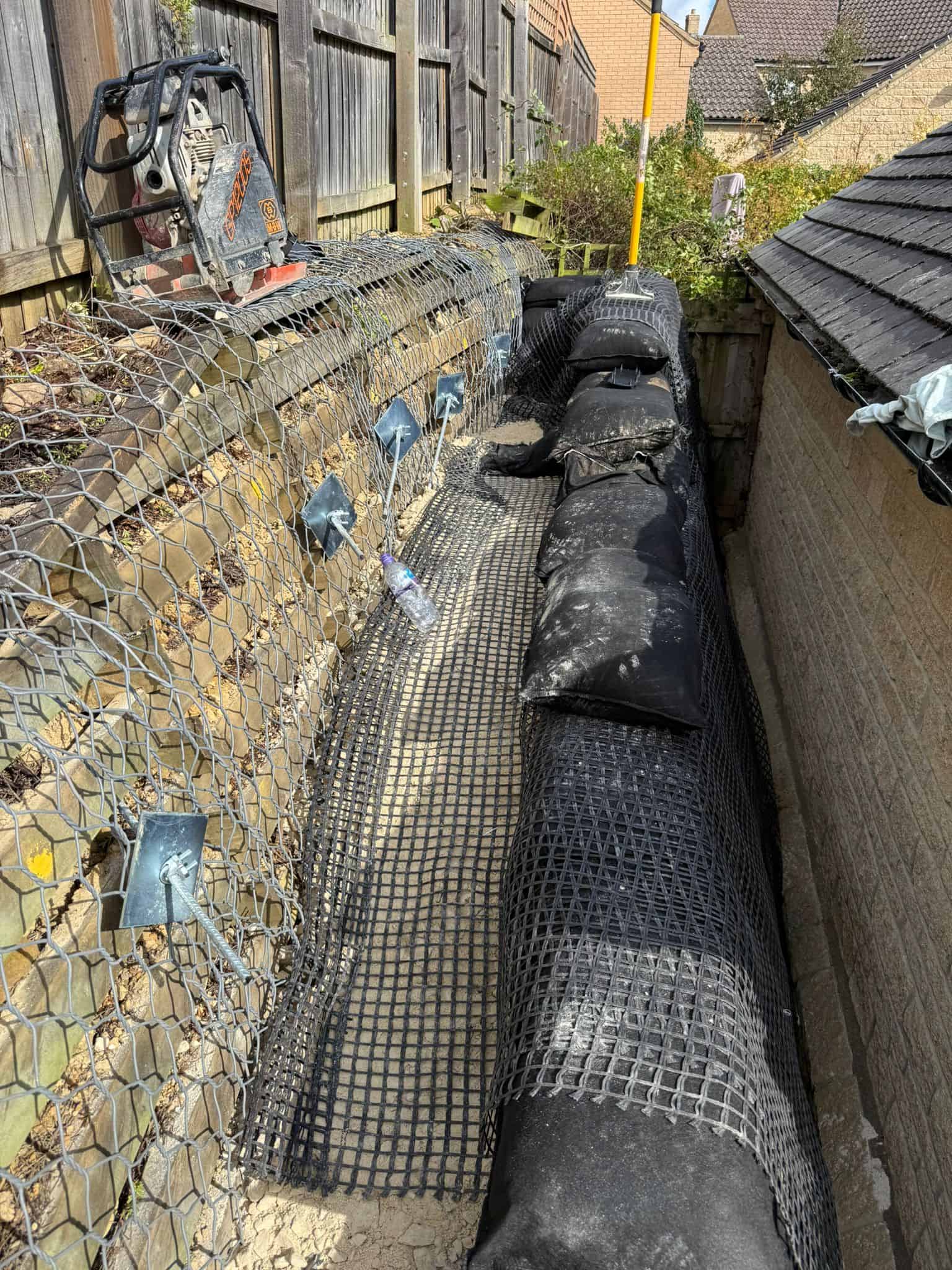 Stage 17 of ECO-MSE timber crib wall repair in Peterborough private garden