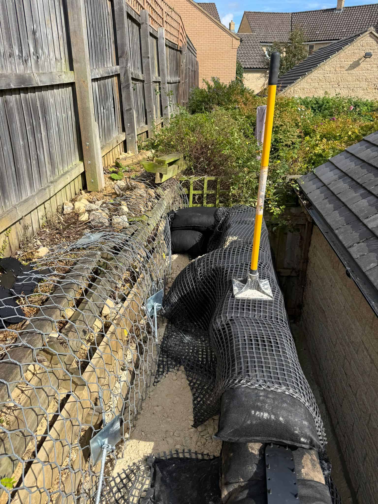 Stage 18 of ECO-MSE timber crib wall repair in Peterborough private garden