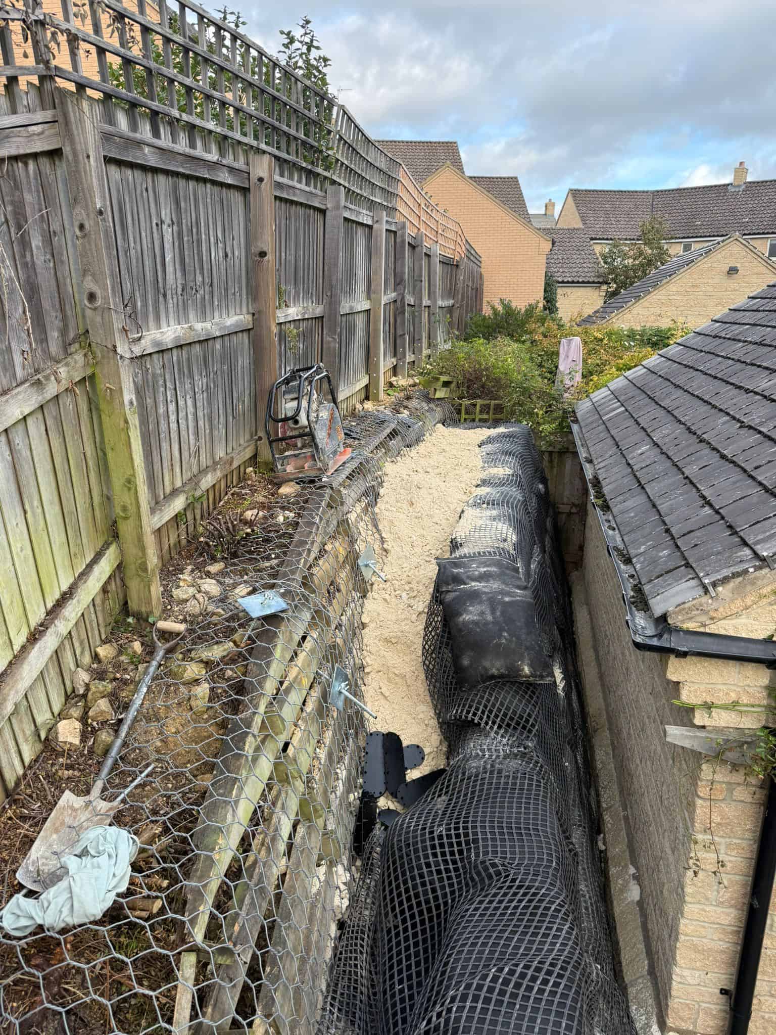Stage 20 of ECO-MSE timber crib wall repair in Peterborough private garden