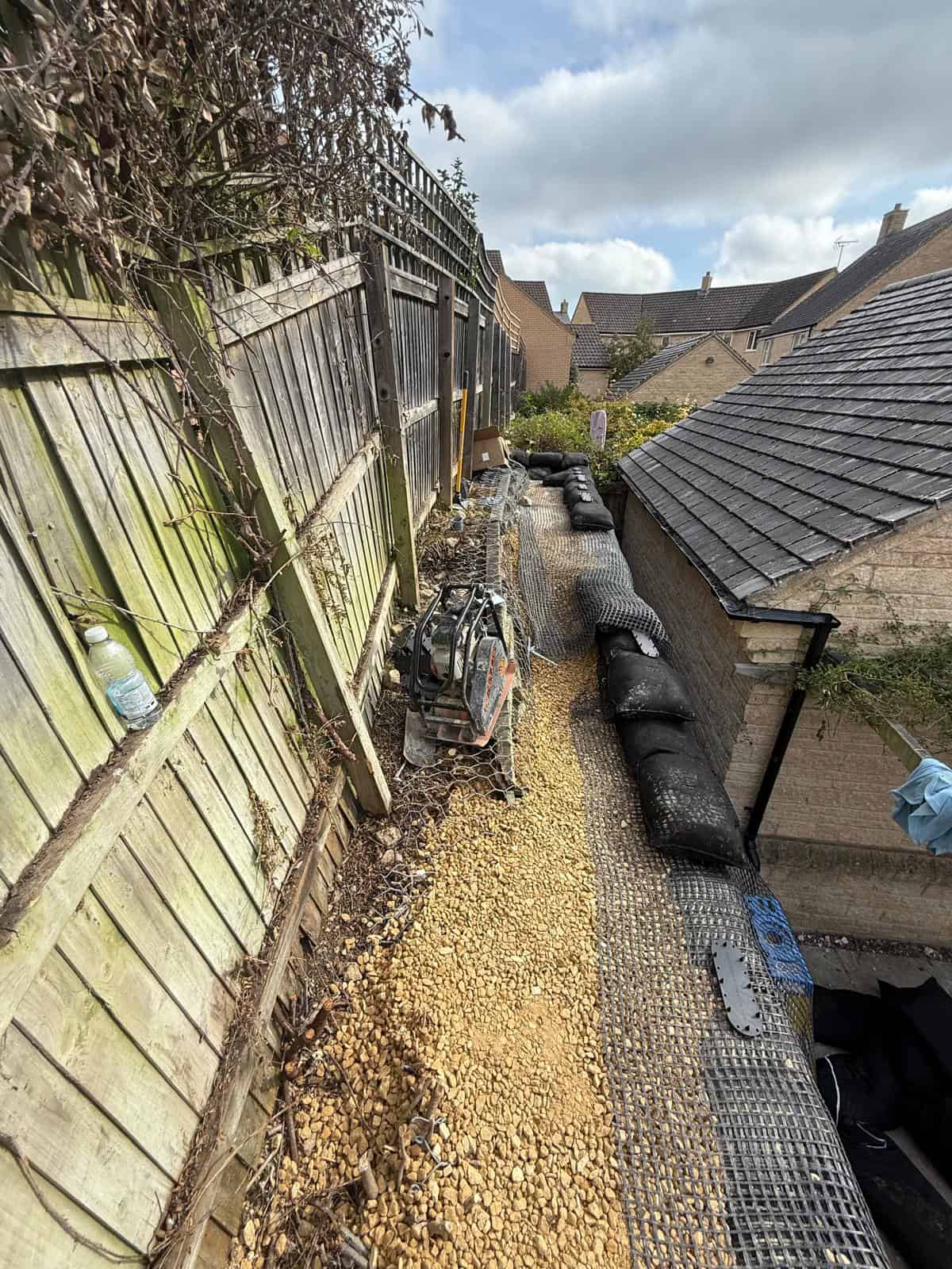 Stage 24 of ECO-MSE timber crib wall repair in Peterborough private garden