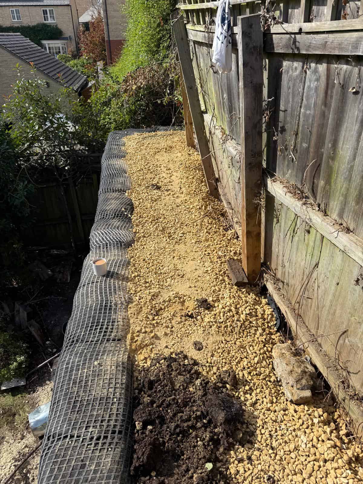 Stage 25 of ECO-MSE timber crib wall repair in Peterborough private garden