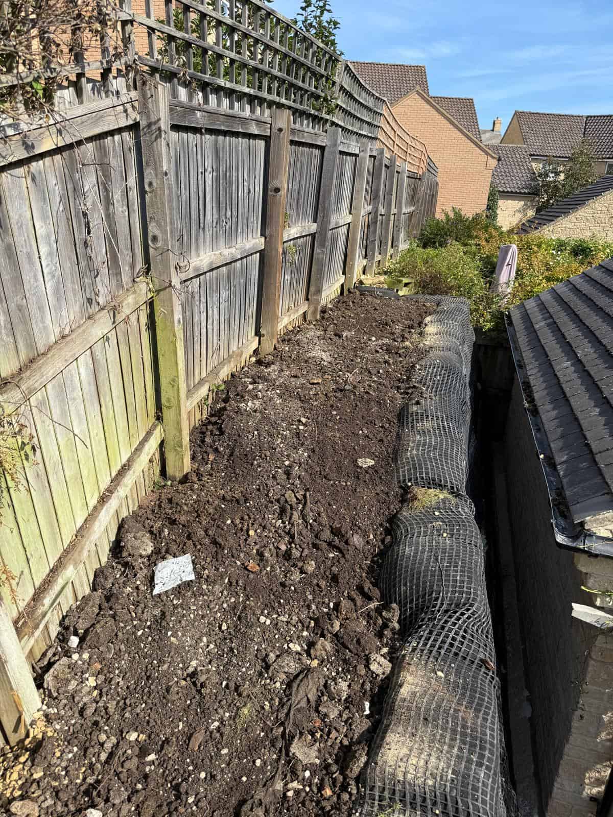 Stage 26 of ECO-MSE timber crib wall repair in Peterborough private garden