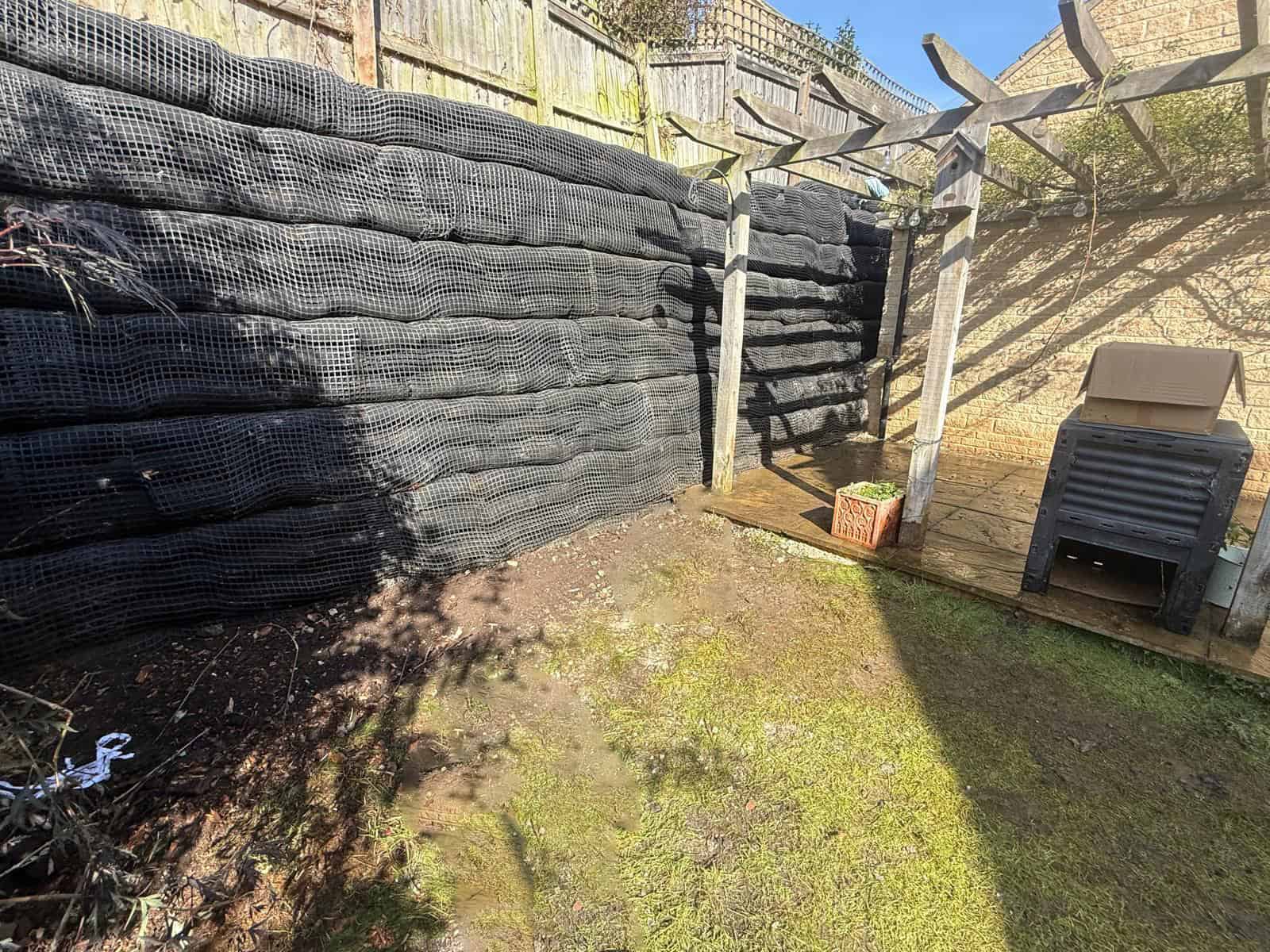 Stage 29 of ECO-MSE timber crib wall repair in Peterborough private garden