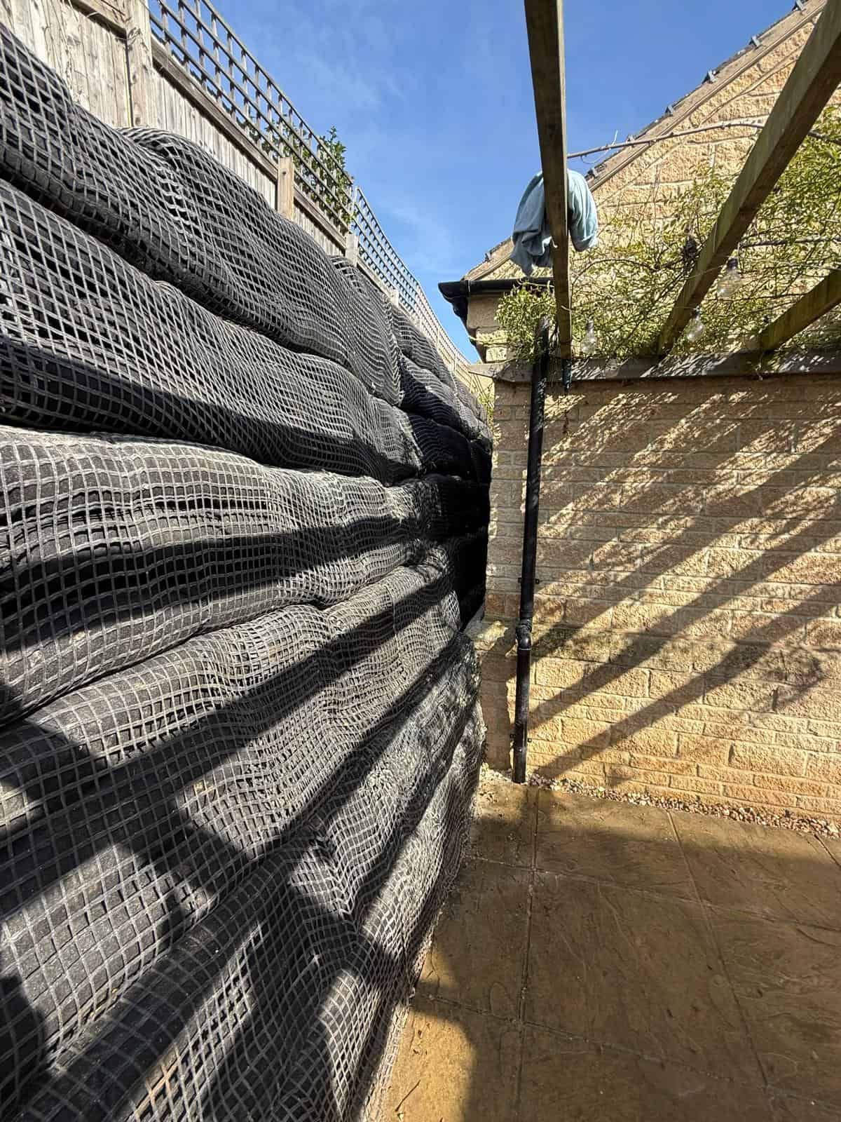 Stage 31 of ECO-MSE timber crib wall repair in Peterborough private garden